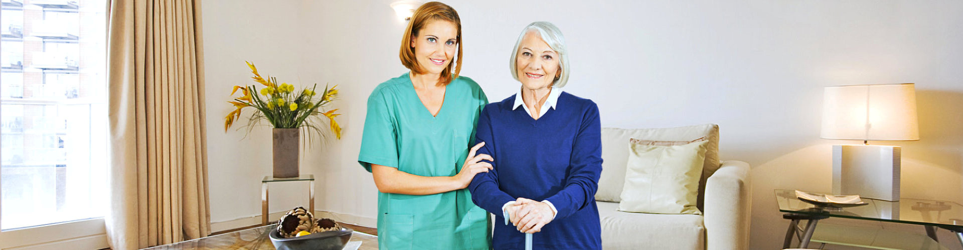 home health care and the senior woman patient smiling